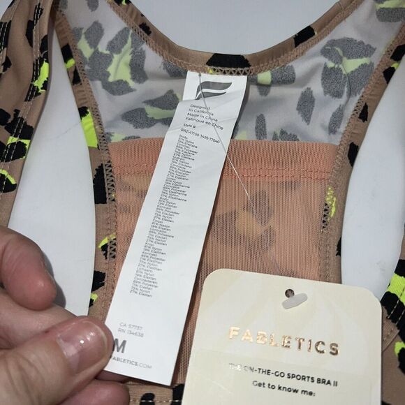 Fabletics Women's On-The-Go Leopard Print Sports Bra Brown/Green NWT Med - Picture 3 of 5